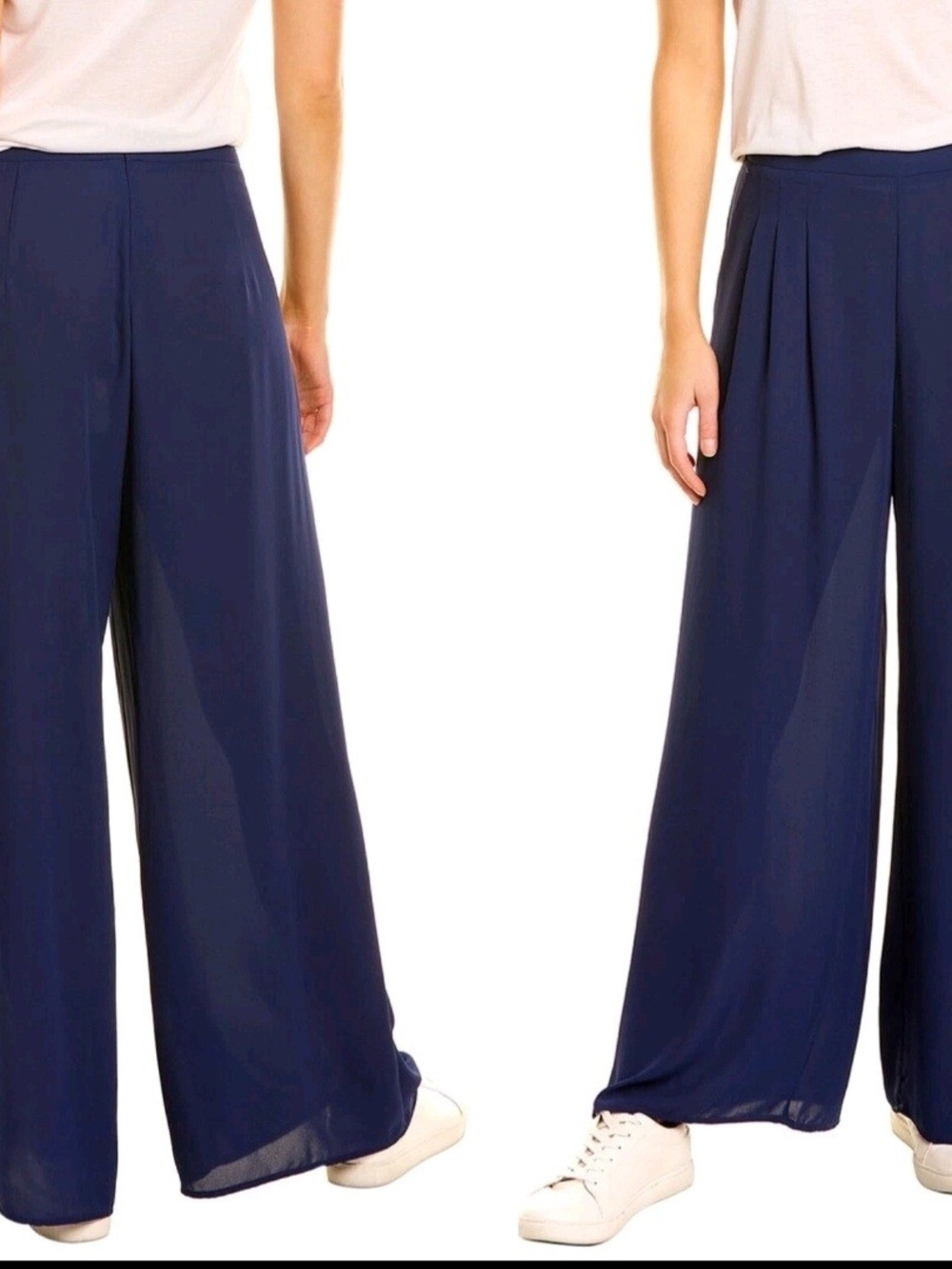 J. McLaughlin Size 0 Candela Pant Wide Leg Navy Blue Crepe Flowy Pleated Pockets